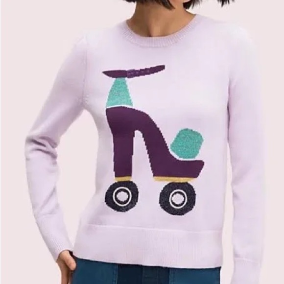 kate spade Sweaters - NWOT kate spade lavender sweater with roller skate motif